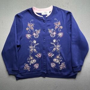 VTG Shenanigans Women Cardigan Floral Embroidered Cotton Blend 2X Cottagecore‎